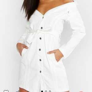 White off-shoulders button down denim dress